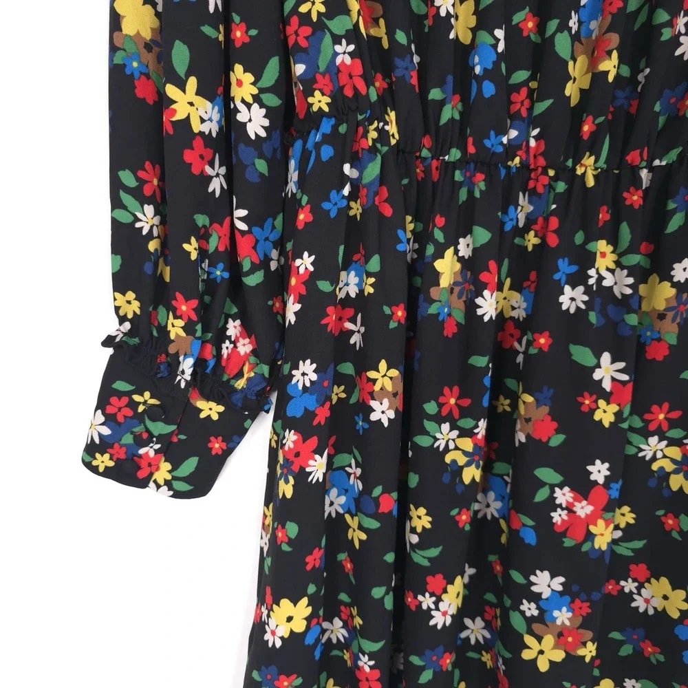 Kate Spade Sailing Floral Dress Size 2 Black Multi Ruffle‎ Elastic Waistband